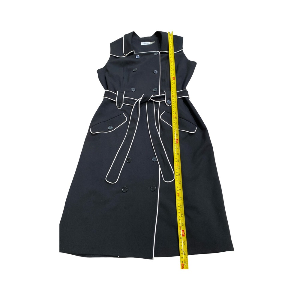 Calvin Klein Black White Piping Double Breasted Trench Dress Sleeveless Midi 12 - Picture 8 of 11